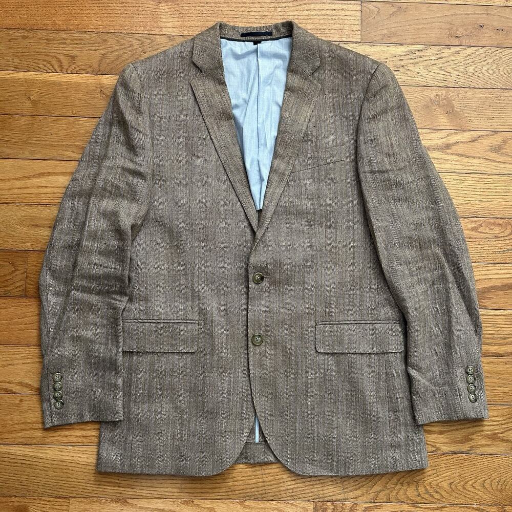 J Crew Ludlow Linen Silk Herringbone Brown Blazer Suit Jacket 40R